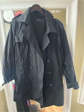 Black Double-Breasted Trench Coat SZ L Ceader Wood State Spring Jacket